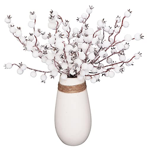 Christmas Snowy White Berry Picks Stems - Set of 12