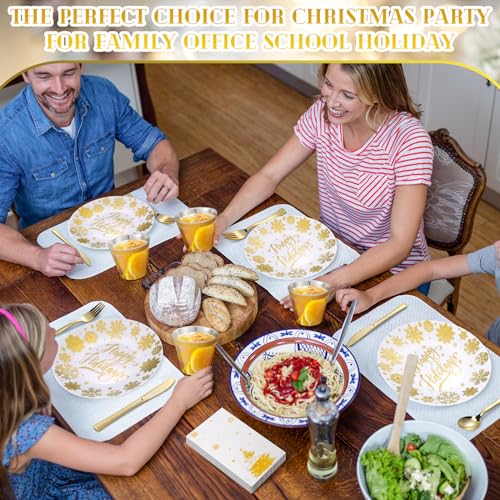 Christmas Party Bundle: White & Gold Plastic Dinnerware Set