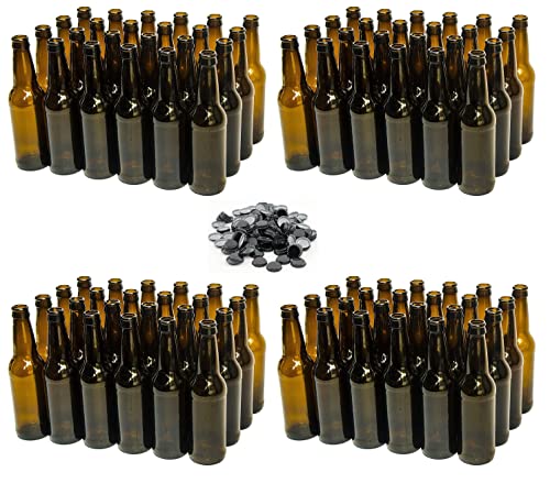 96 Long-Neck Amber Beer Bottles + 250 Caps