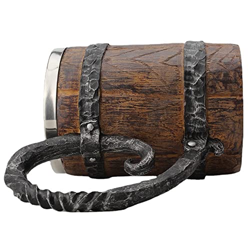 Stainless Viking Beer Mug with Wooden Design