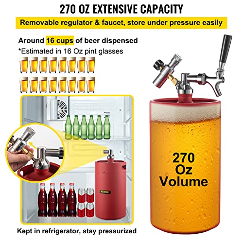 Red 8L Pressurized Beer Growler Tap System