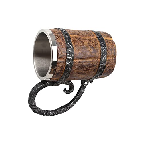 Stainless Viking Beer Mug with Wooden Design