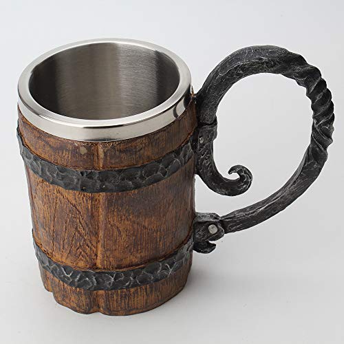 Stainless Viking Beer Mug with Wooden Design