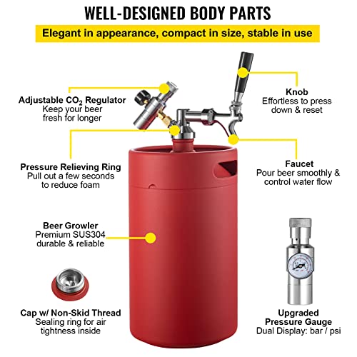 Red 8L Pressurized Beer Growler Tap System