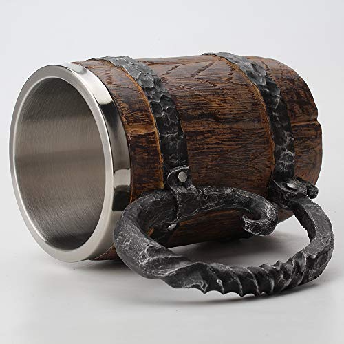 Stainless Viking Beer Mug with Wooden Design