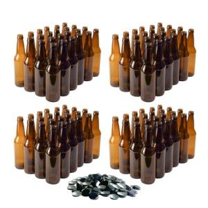 Amber Beer Bottles with Black Crowns - 96 Pack