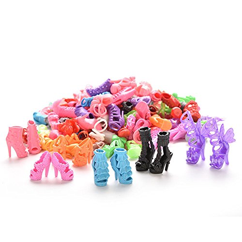 50 Pairs Assorted Barbie Doll Shoes: High Heels, Boots, Flats