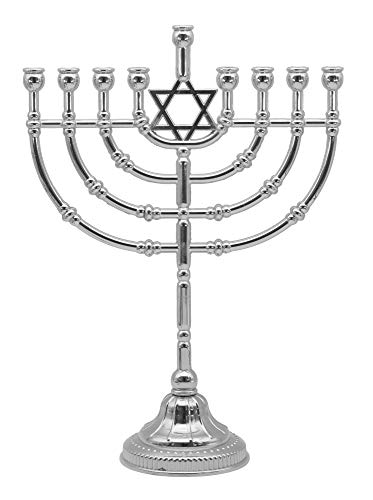 Hanukkah Silvertone Candle Menorah - Traditional Rounded Branches