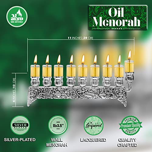 Silver Plated Wall Menorah - Fits Chanukah Oil