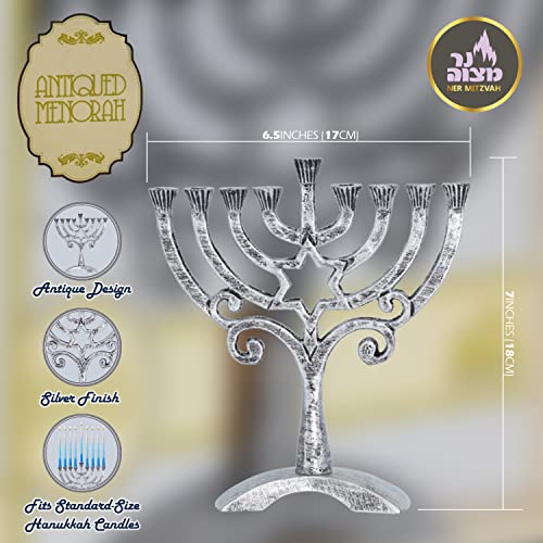 Ner Mitzvah Aluminum Menorah - Traditional Star Design