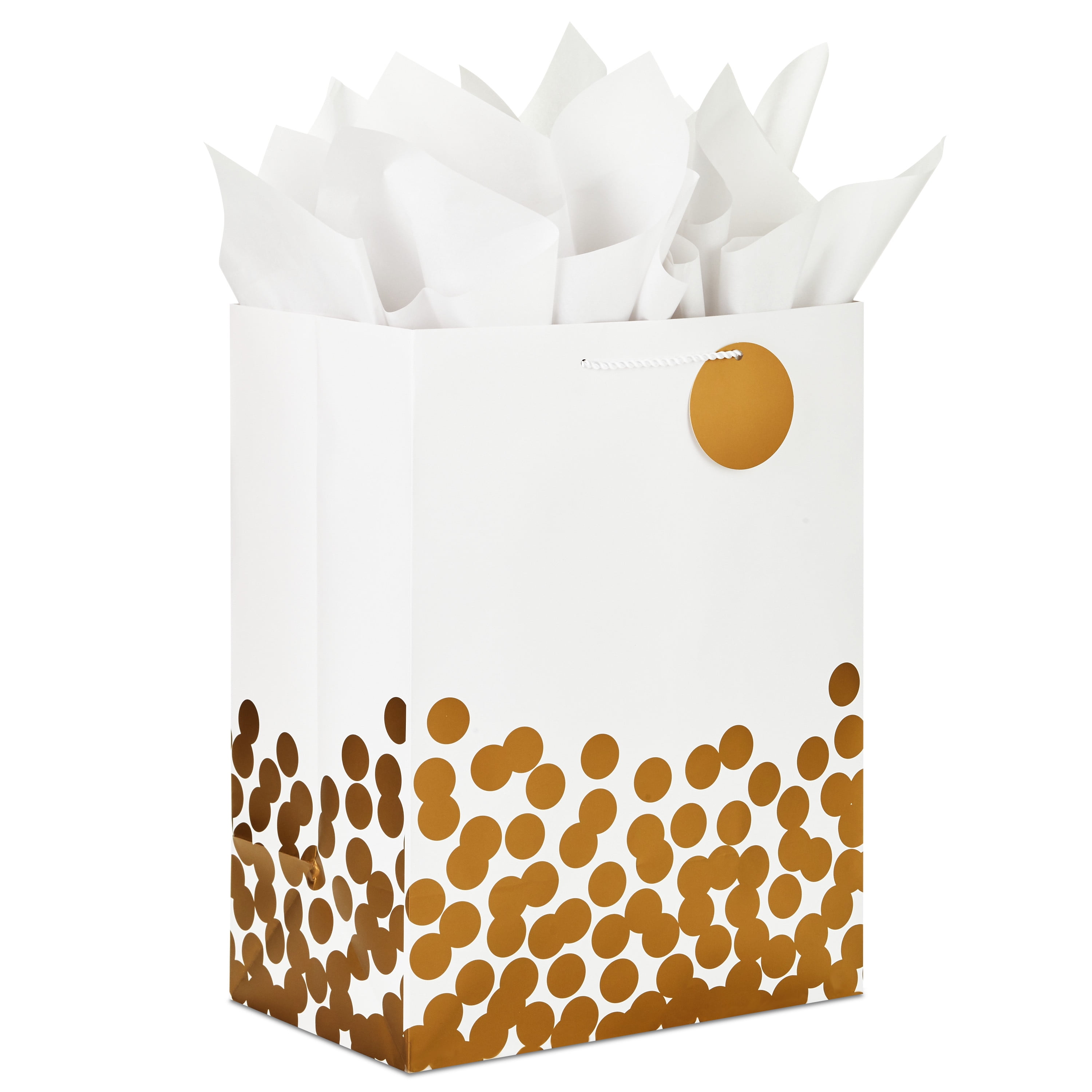 17" Extra Large Gift Bag - White with Gold Polka Dots