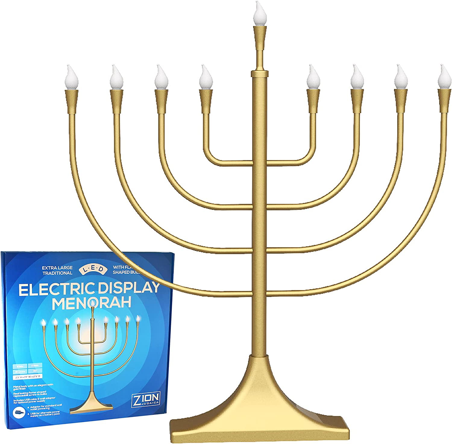 XL Electric Menorah Satin Gold - Hanukkah Decor