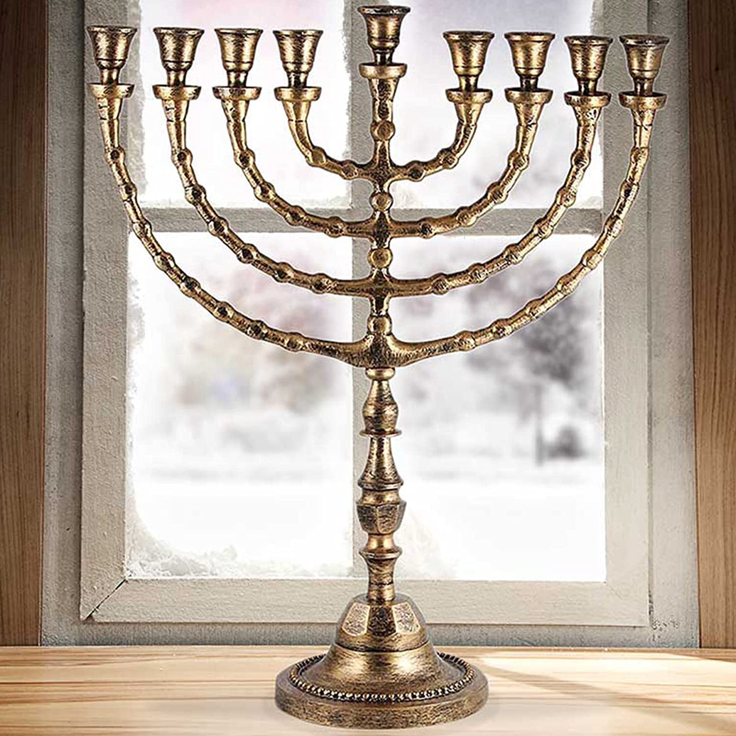 Israeli Antique Gold Chanukah Menorah 21" Tall