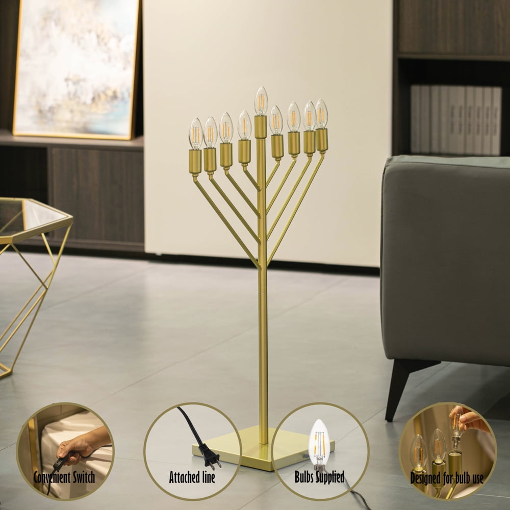 Chic Gold Hanukkah Menorah with LED Bulbs