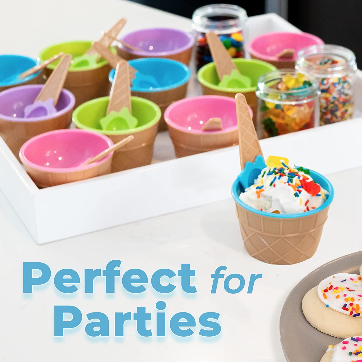 12 Vibrant Ice Cream Bowls with Spoons