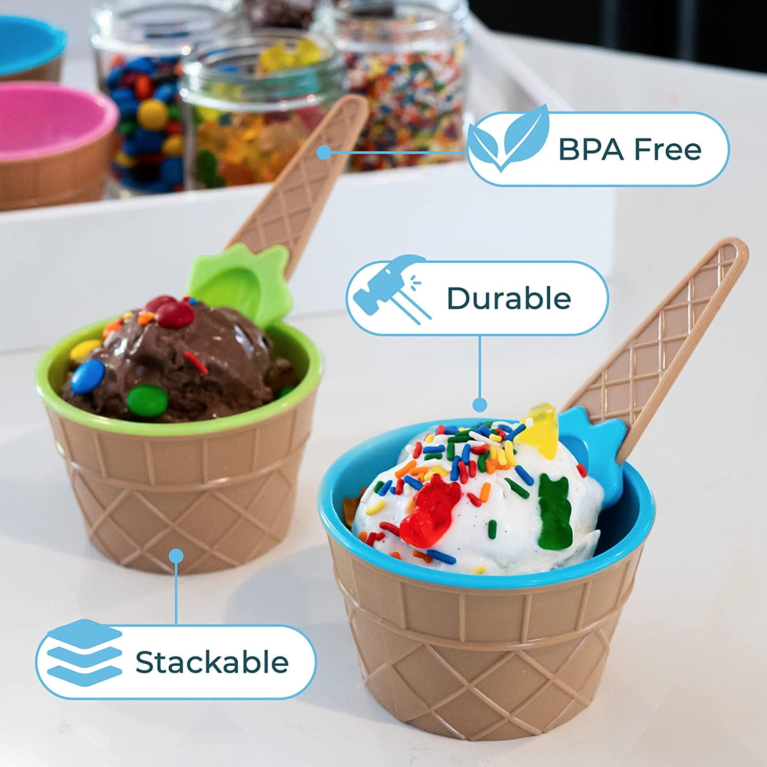 12 Vibrant Ice Cream Bowls with Spoons