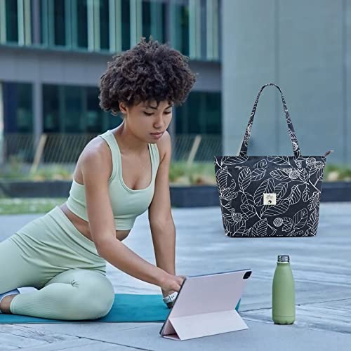 WLLWOO WLLWOO Yoga Bags for Women with Yoga Mats Bags Carrier Carryall Canvas Tote for Pilates Shoulder for Travel Office Beach Workout (Leaf)