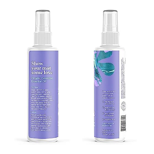 ASUTRA Natural & Organic Yoga Mat Cleaner (Peaceful Lavender Aroma), 4 fl oz | Safe for All Mats & No Slippery Residue | Cleans, Restores, Refreshes | Comes w/ Microfiber Cleaning Towel