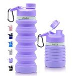 Collapsible Silicone Water Bottle for Travel - Purple