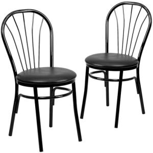 Black Fan Back Metal Chair with Vinyl Seat
