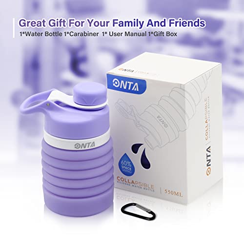 Collapsible Silicone Water Bottle for Travel - Purple