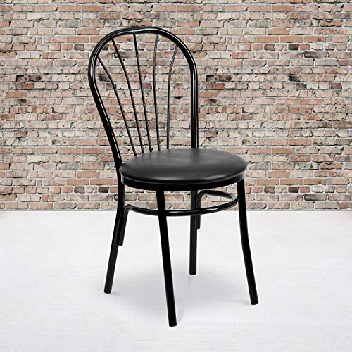 Black Fan Back Metal Chair with Vinyl Seat