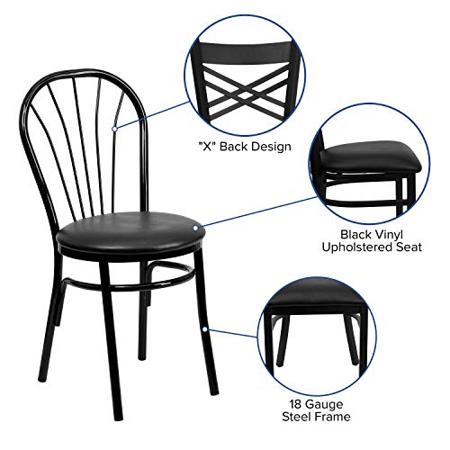 Black Fan Back Metal Chair with Vinyl Seat
