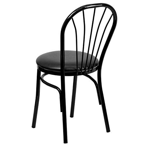 Black Fan Back Metal Chair with Vinyl Seat