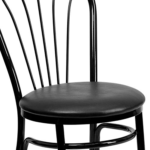 Black Fan Back Metal Chair with Vinyl Seat