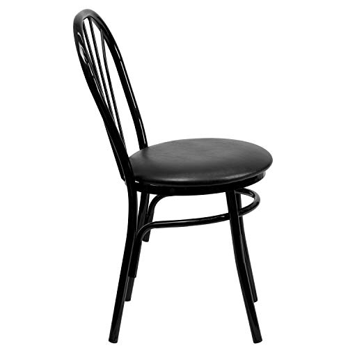Black Fan Back Metal Chair with Vinyl Seat