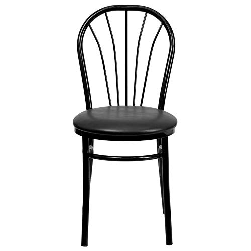 Black Fan Back Metal Chair with Vinyl Seat