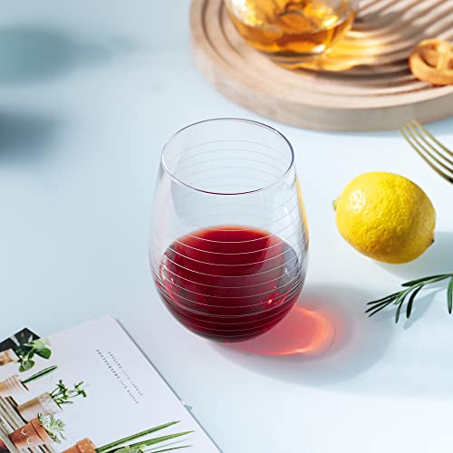 Handmade Etched Stemless Wine Glasses - Set of 4