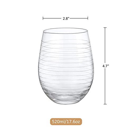 Handmade Etched Stemless Wine Glasses - Set of 4