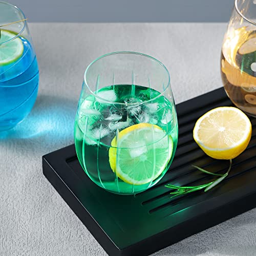 Handmade Etched Stemless Wine Glasses - Set of 4