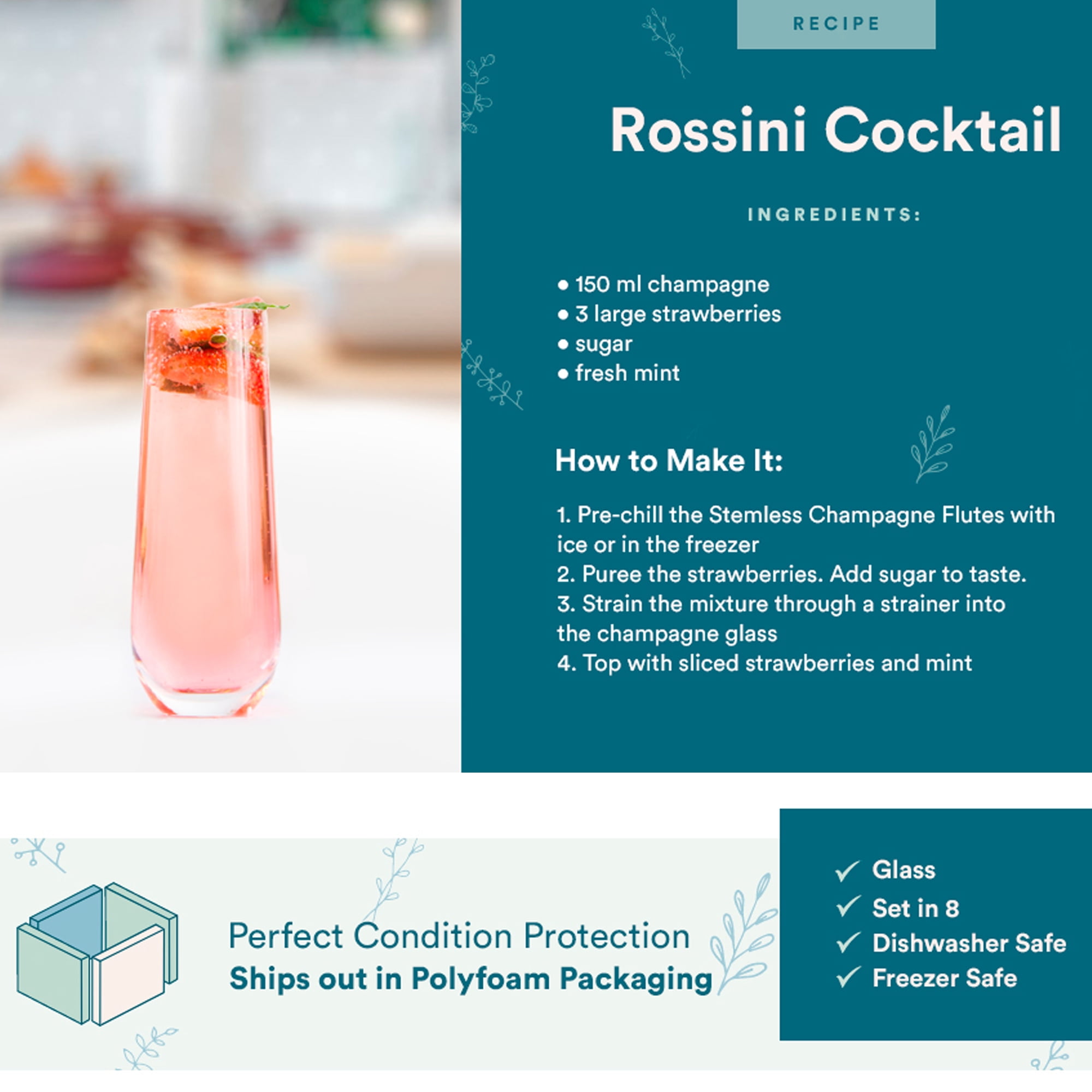 8-Piece Stemless Champagne Flutes Set by Kook