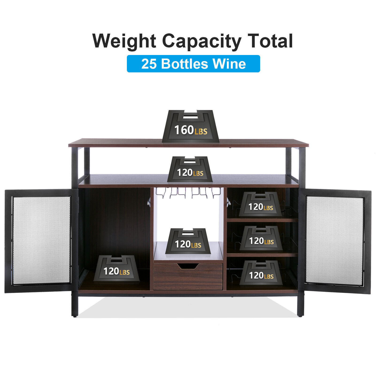 Industrial Wine Bar Cabinet with Glasses Rack