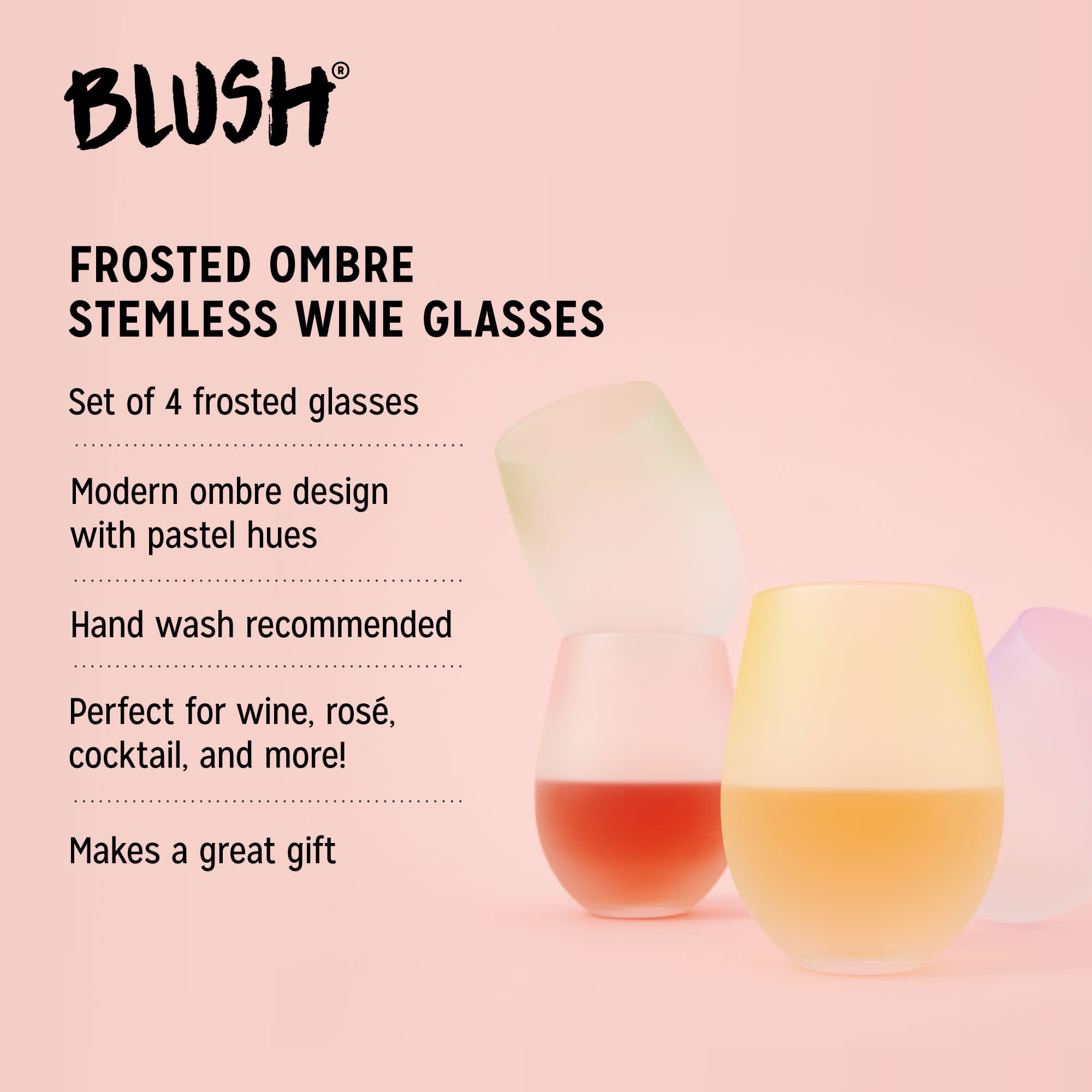Ombre Stemless Wine Glasses in Blush