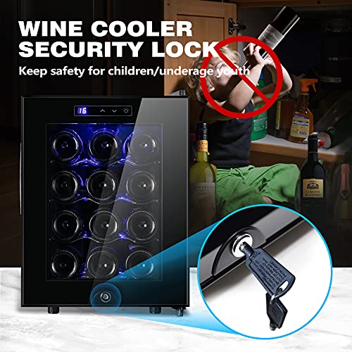 12-Bottle Wine Cooler with Lock & Digital Control