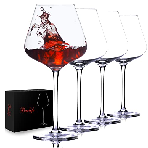 BACLIFE Set of 4 Hand Blown Red Wine Glasses