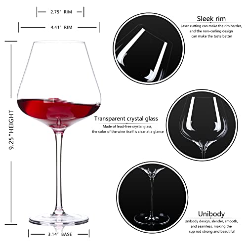 BACLIFE Set of 4 Hand Blown Red Wine Glasses