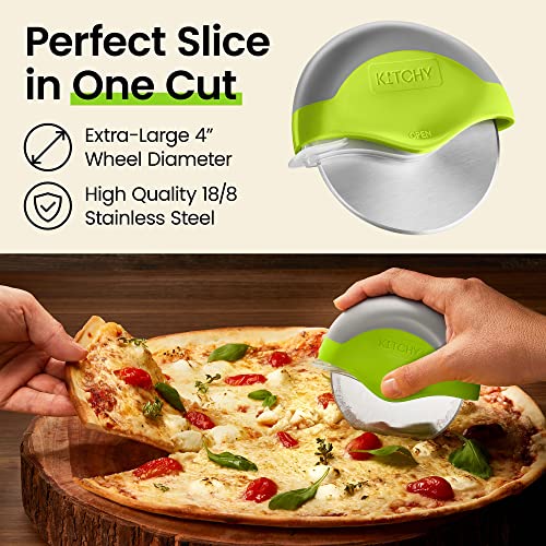 Green Kitchy Pizza Cutter with Protective Blade Guard
