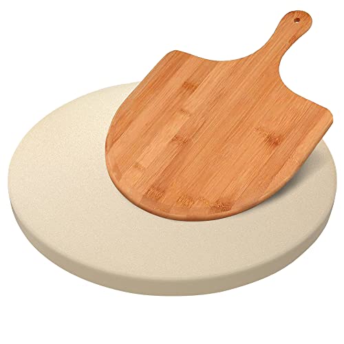 13 Inch Pizza Stone Set with Peel Paddle