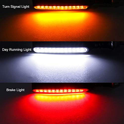 LivTee Super Bright 4PCS Motorcycle Indicators Flowing Turn Signal Brake Lights & Daytime Running Lights 12V for Motorbike Scooter Quad Cruiser Off Road, White/Red/Amber