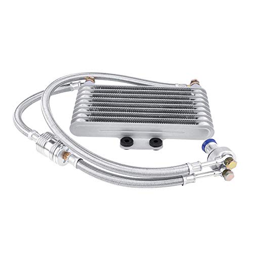 Qiilu Motorcycle Oil Cooler Kit, 125ml Motorcycle Engine Oil Cooling Radiator System Kit, Compatible with Honda CB CG Engine, Made of Aluminum, Silver