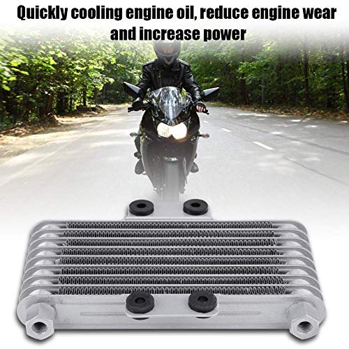 Qiilu Motorcycle Oil Cooler Kit, 125ml Motorcycle Engine Oil Cooling Radiator System Kit, Compatible with Honda CB CG Engine, Made of Aluminum, Silver