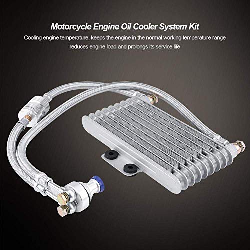 Qiilu Motorcycle Oil Cooler Kit, 125ml Motorcycle Engine Oil Cooling Radiator System Kit, Compatible with Honda CB CG Engine, Made of Aluminum, Silver