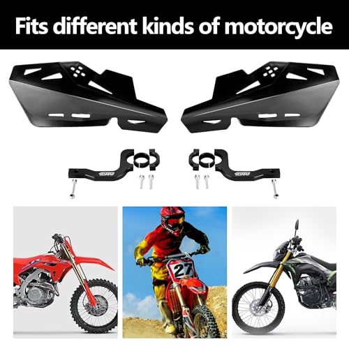 RUTU Motorcycle Handguards for Dirt Pit Bikes, Motocross, ATV, CRF KLX KX LTR TRX SX SXF EXC XCW Grizzly,Scooter,hawk 250(CNC Bracket Pair & Allen Wrench Included) - Black