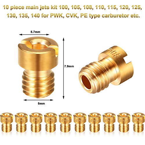 20 Pieces Carburetor Main Jet Kit, Include 10 Pieces Carburetor Main Jet and 10 Pieces Slow Jet for PWK Keihin OKO CVK PWM Type