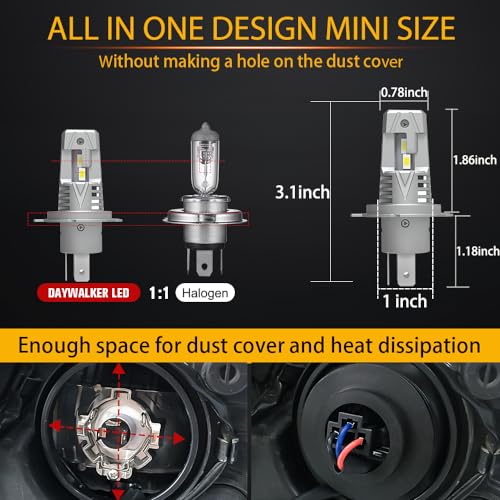 H4 LED Motorcycle Headlight Bulb Hi/Lo Beam 9003 Bulb 2500 Lumens White 6000k CSP Chips LED Car Headlight H4 Headlamp 1:1 Design (Pack of 1)