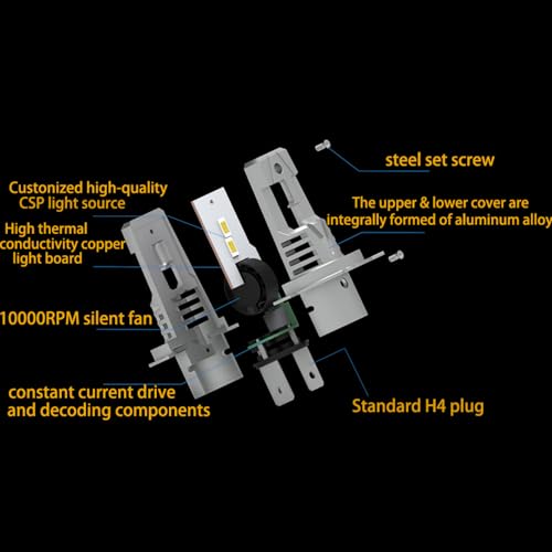H4 LED Motorcycle Headlight Bulb Hi/Lo Beam 9003 Bulb 2500 Lumens White 6000k CSP Chips LED Car Headlight H4 Headlamp 1:1 Design (Pack of 1)